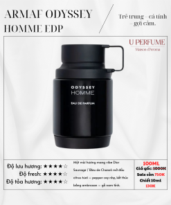 Armaf Odyssey Homme EDP – chai nước hoa nam chính hãng với hương thơm sang trọng, mạnh mẽ và lôi cuốn. Phù hợp cho quý ông hiện đại, lịch lãm. Mua ngay tại Uperfume – shop nước hoa nam Đà Nẵng chính hãng, giá tốt, giao hàng toàn quốc.