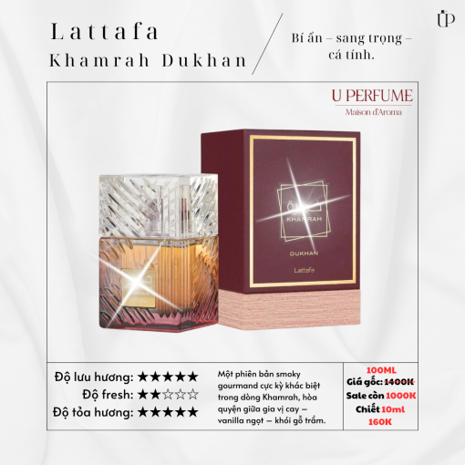 Nước Hoa Nam Lattafa Khamrah Dukhan EDP Chính Hãng
