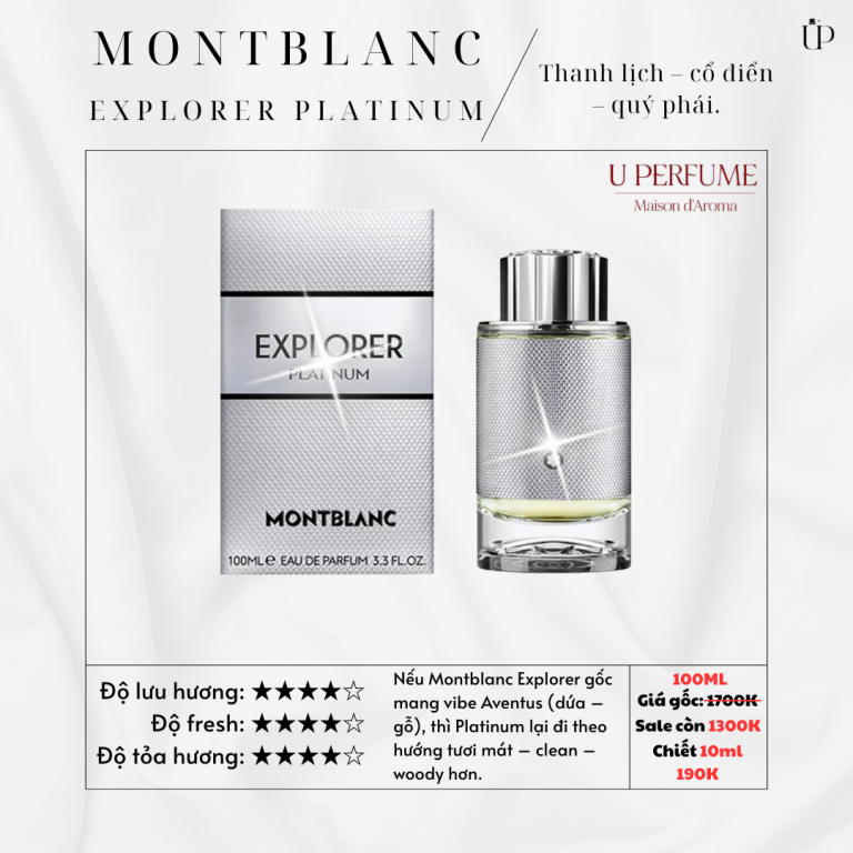 Montblanc Explorer Platinum EDP – nước hoa nam cao cấp, hương gỗ thơm mát, sang trọng & bền bỉ. Mua chính hãng tại UPerfume - shop nước hoa Đà Nẵng chính hãng ngay hôm nay!