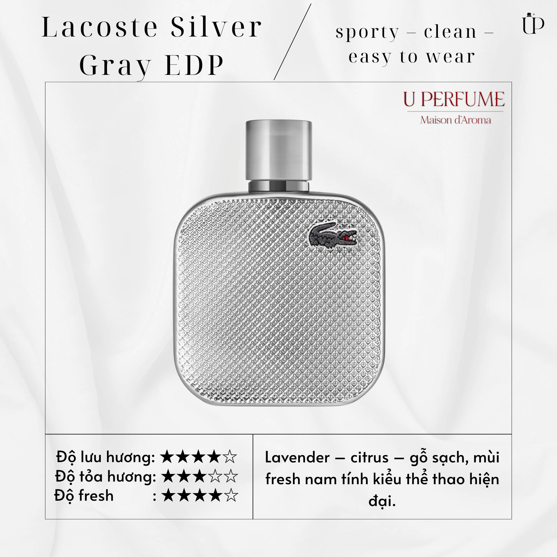 Nước hoa nam Lacoste L.12.12 Silver Grey EDP